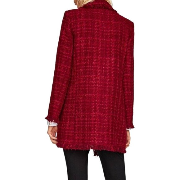 Zara Blogger Favourite Long Tweed Blazer Burgundy - Picture 6 of 14
